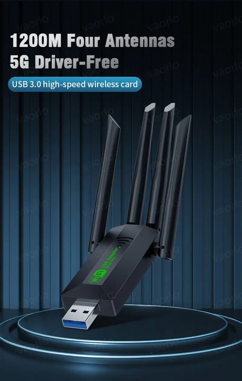 1200Mbps WiFi USB Adapter Dual Band 2.4G+5Ghz Wi-Fi Dongle 4 Antenna 802.11AC USB3.0 High-Speed Wireless Card Receiver PC/Laptop