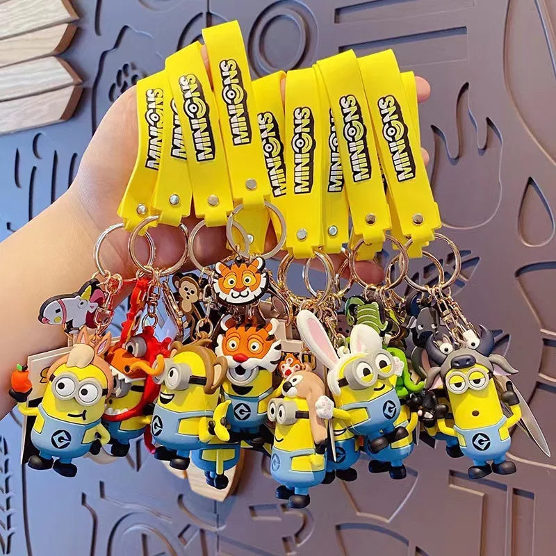 New M-Minions Keychain Animated Banana Villain 3D Keychain PVC Pendant key Rings for Kids Birthday Toy Gift
