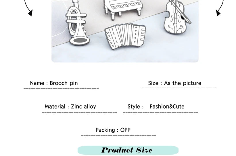 Cool Violin Enamel Pins Elegant Piano Accordion Bass Instrument Brooches Musician Shirt Lapel Pin Badges Jewelry for Music Lover