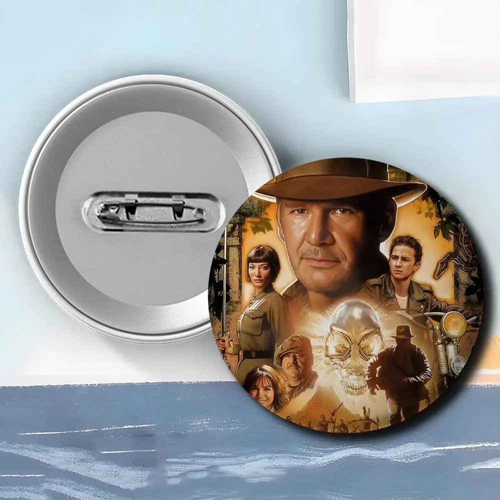 Classic Movie I-Indiana J-Jones Badges Round Exquisite Badge Brooches Creative Pins For Clothes Hat Backpack Gift Accessories