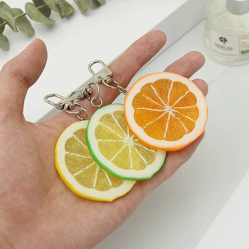 PVC Simulation Fruit Key Chain Lemon Slice Food Model Funny Shooting Prop Car Key Chain Bag Hanging Jewelry Gift