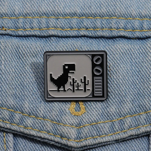 Cartoon Pixel Dinosaur Tv Brooch Pin Retro Funny Terror Fixed Decor Alloy Badge Backpack Clothing Jewelry Gift For Kid Wholesale