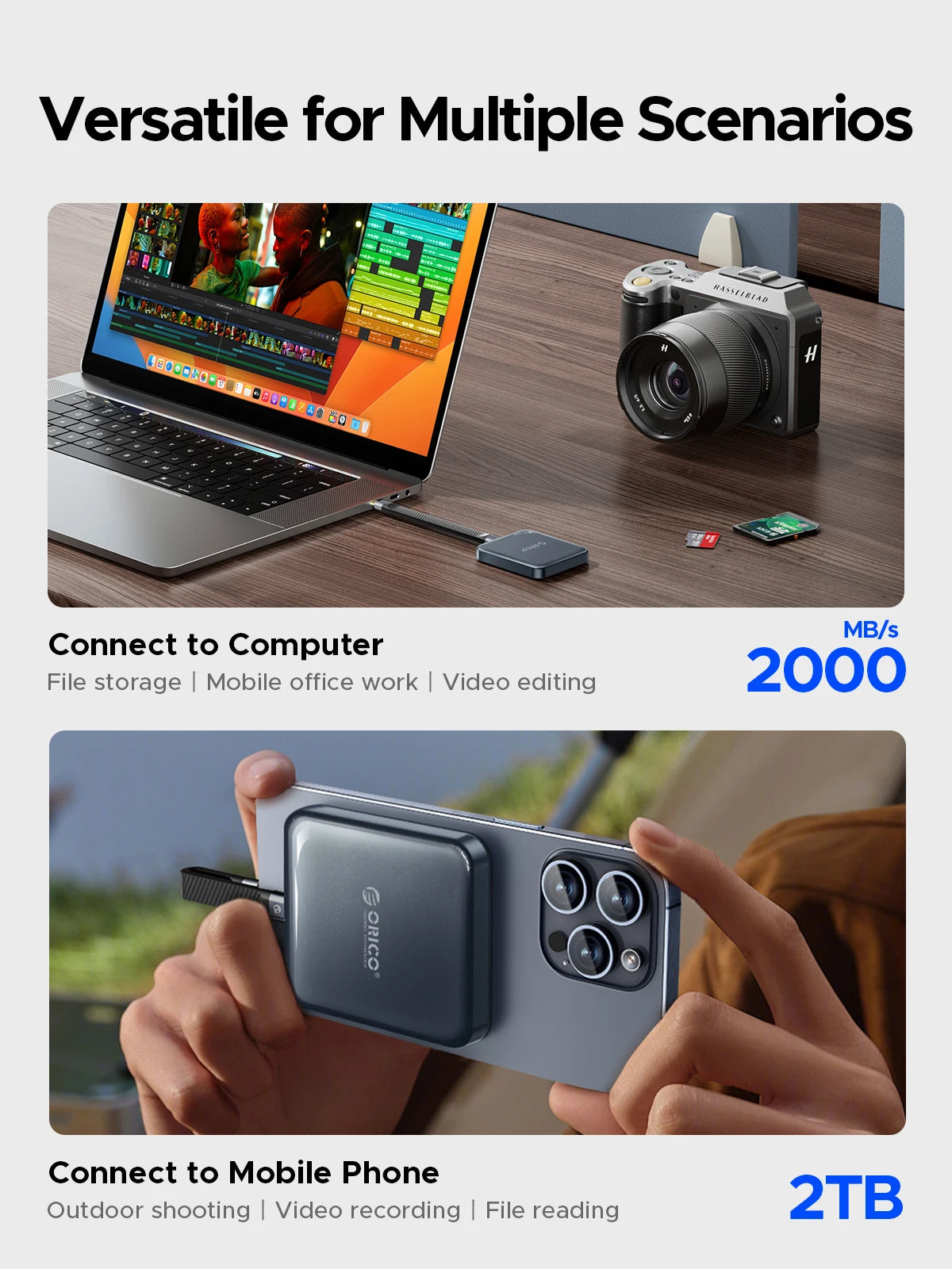 ORICO 1TB Magnetic External SSD, 4K ProRes HDR Record and Store, 2000MB/s Stable Transmission and Storage, Portable Solid State