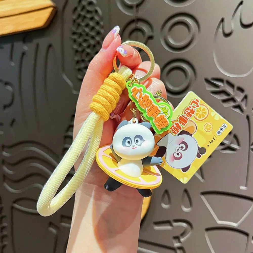 New Cute Fruit Panda Keychain Creative Funny Car Keyring PVC Cartoon Bag Pendant Boy Girl