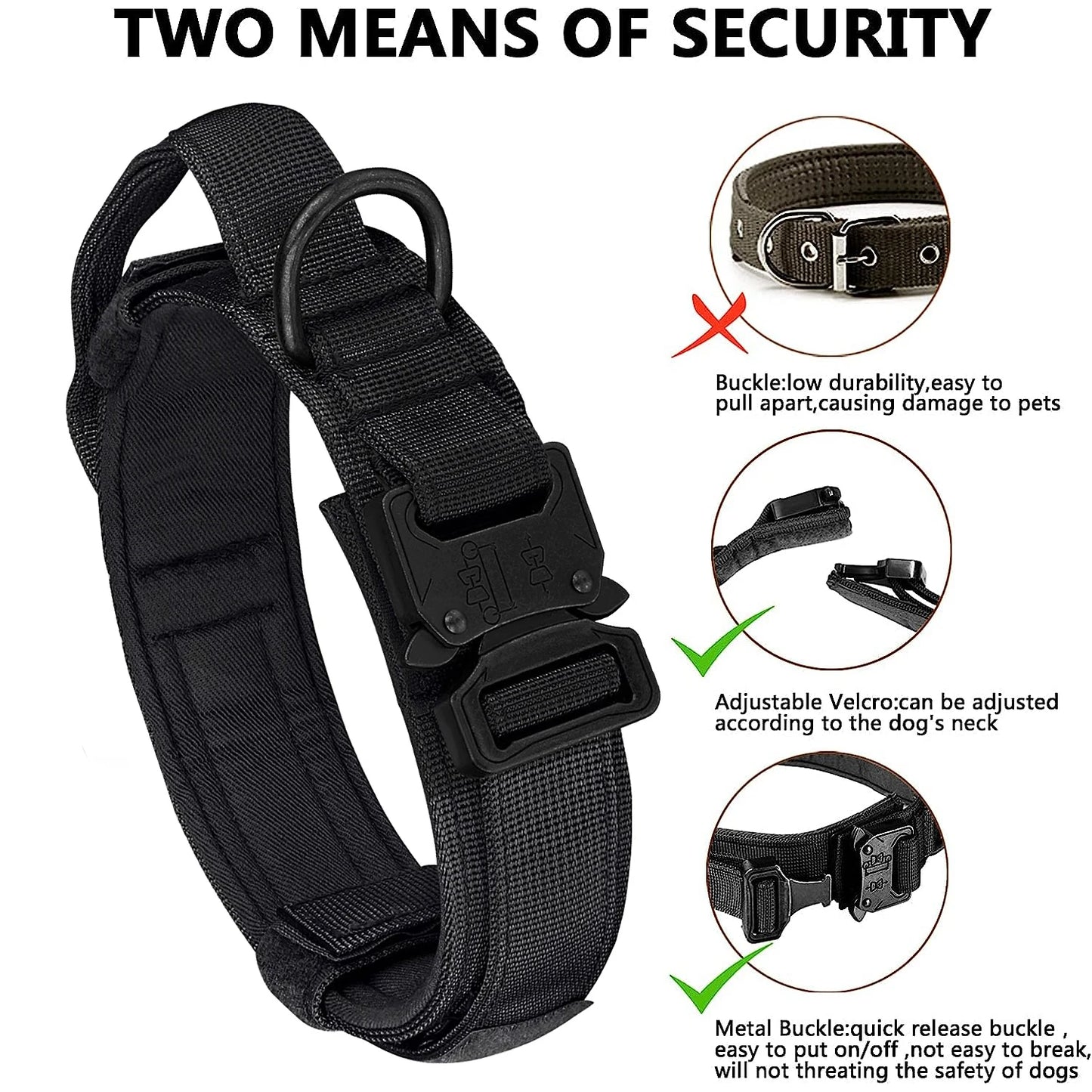 Tactical Dog Collar, Adjustable Military Training Nylon Dog Collar with Control Handle and Heavy Metal Buckle for Medium and Lar