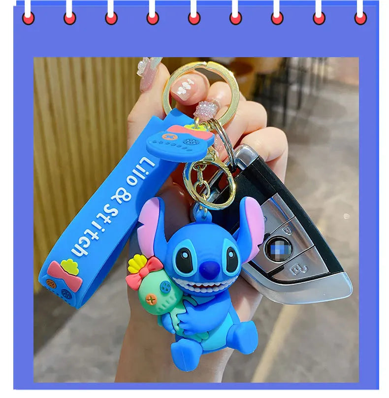 Anime Fashion Keychain Cartoon Stitch Cute Doll PVC Key Chain Kids Keyring Car Ornament Girl Boy Festival New Year Gifts