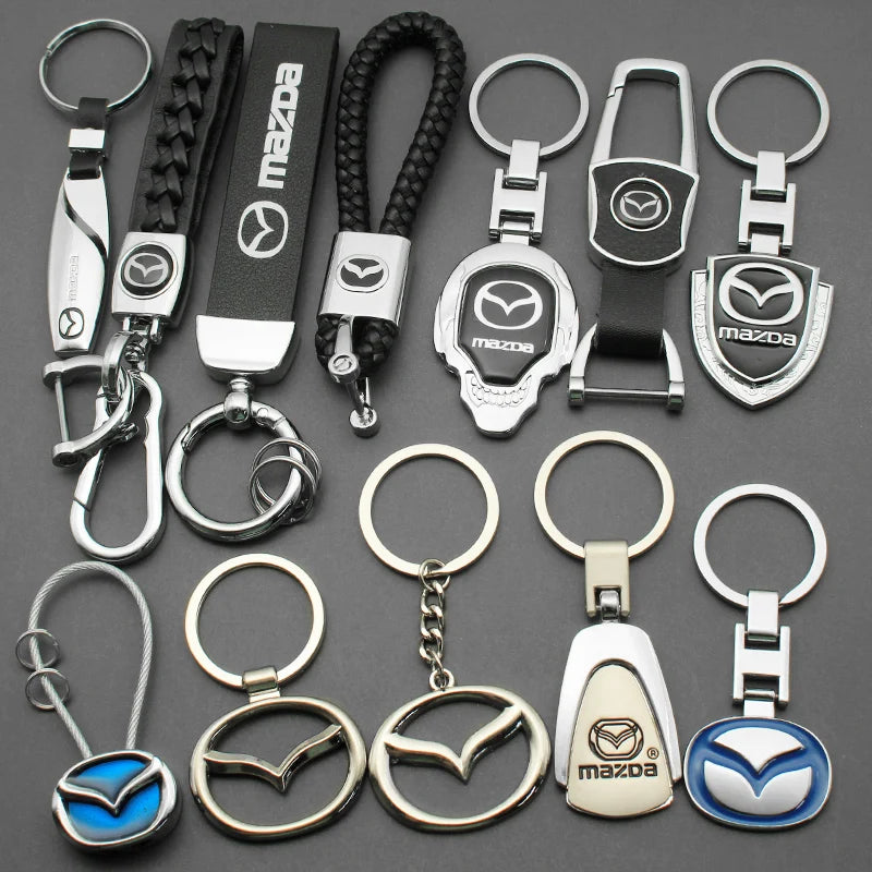 Key Chain 3D Metal+Leather Car Emblem Keyring For Mazda 3 2 6 Atenza Axela Demio CX3 CX4 CX5 CX6 MP MS RX8 CX30 MX3 MX5 BK