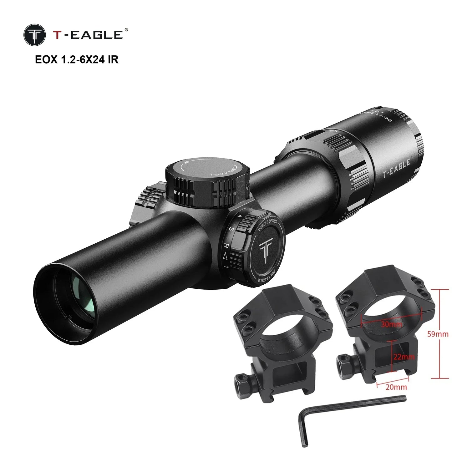 T-EAGLE EOX 1.2-6X24 IR Tactical Riflescope Hunting Spotting Rifle Scope Optical Collimator Air Gun Airsoft PCP Sight