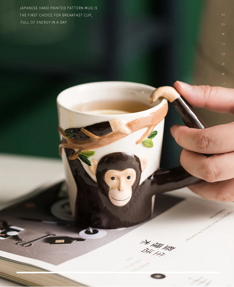 Household 310ml Animal Mug Coffee Mug Children Cartoon Monkey Ceramic Mug Irregular Cup Living Room Decoration Accessories