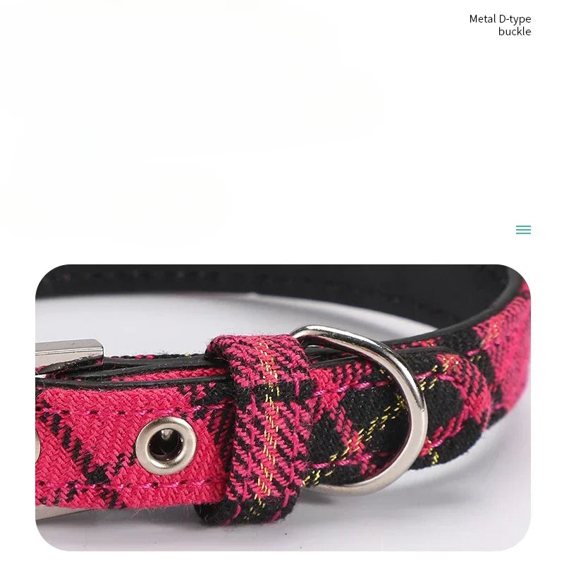 Pet Collar Scottish Plaid Dog Collar Classic Red PU Leather Earthy Yellow Twill Dog Pet Supplies Adjustable Pet Collar