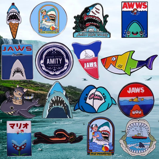 Keep a Positive Mindset pins Rainbow Shark Brooch Horror Movie-Inspired Badge Clothing Bags Jewelry Accessories Gifts for Friend