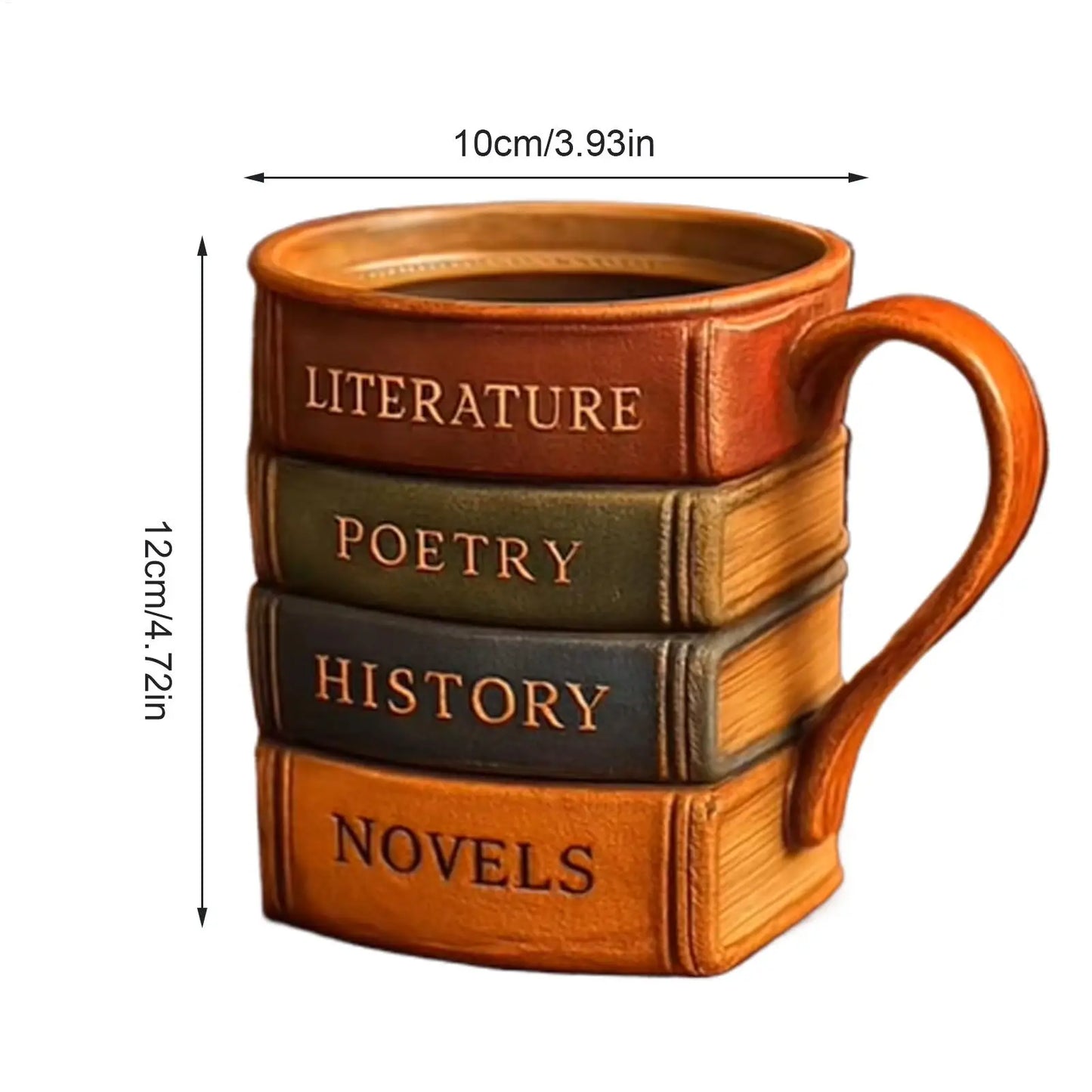 Mini Coffee Mug 3D Painted Book Design Resin Wine Cups Comfortable Grip Kitchen Mugs for Reader Librarian Book Lover Writer