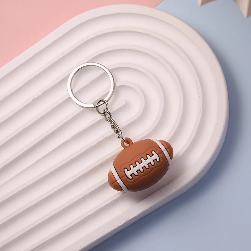 Simulation Football Basketball Volleyball Tennis Rugby Keychain PVC Creative Mini Key Ring Backpack Pendant Car Accessories Gift