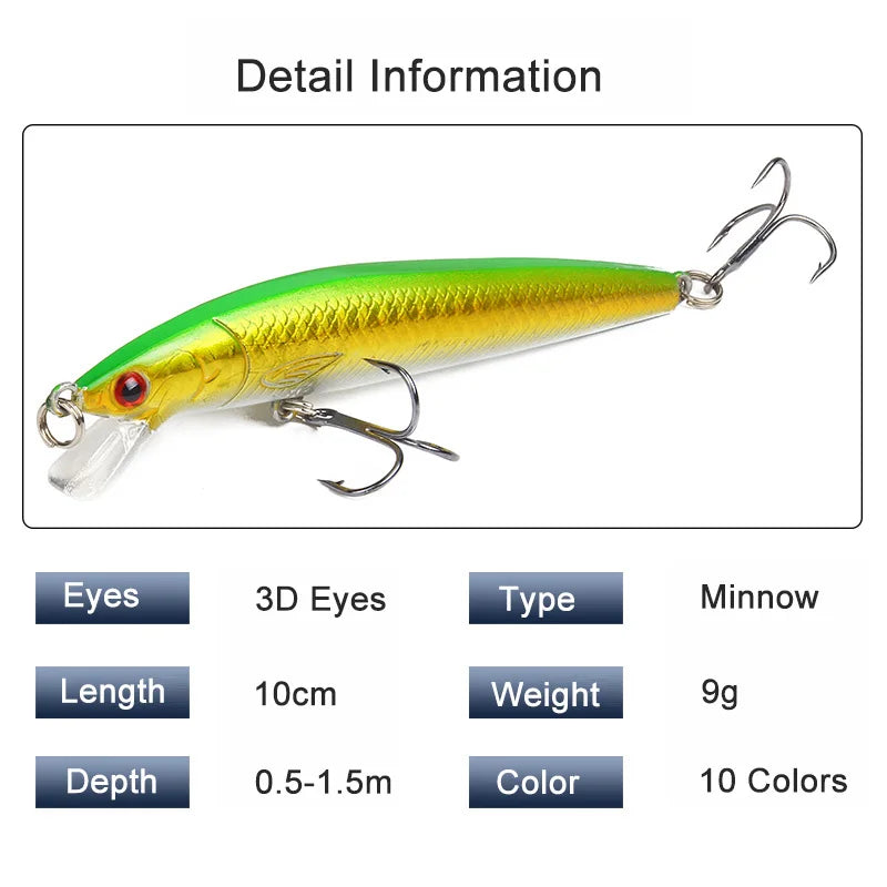 1Pc Minnow Fishing Lure Floating Hard Bait 10cm 9g Artificial Bait Sound Bead Wobbler Crankbait Carp Perch Pesca Fishing Tackle
