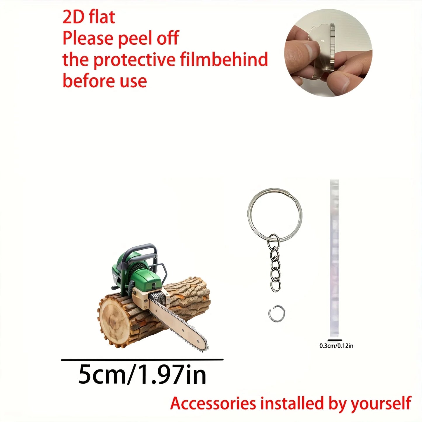 Distinctive Chainsaw Keychain 2D Individuation Pendant Flat Acrylic Ornament Hanging Decoration for Car,Bags,Party Festive,Gifts