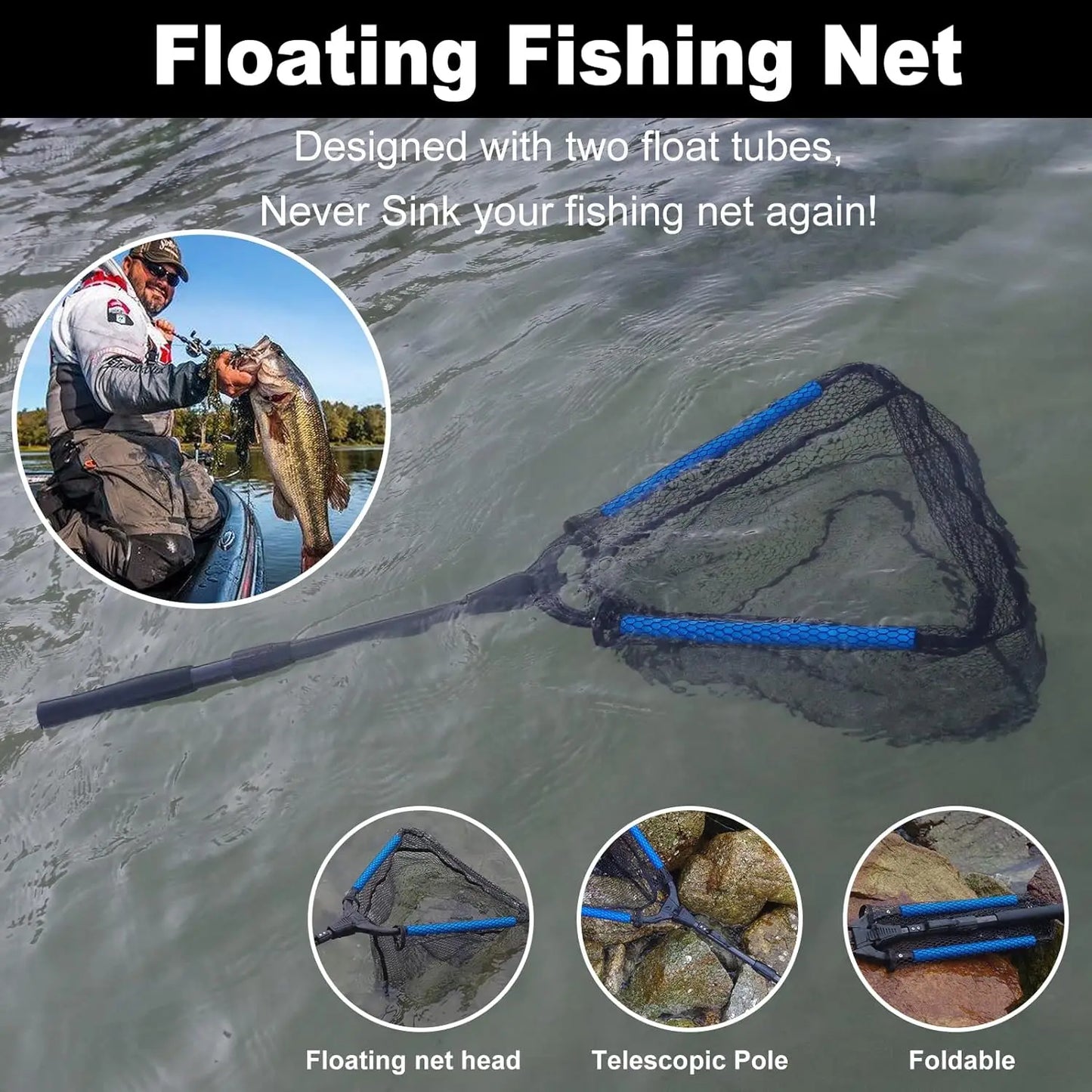 New Floating Fishing Net  Aluminium Alloy Foldable Telescoping Landing Net Retractable Handle Nylon Mesh Sea Fishing Accessorie