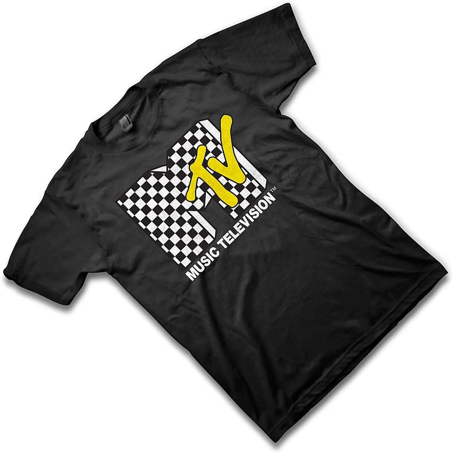 MTV Mens Shirt with Checkerboard  #TBT 1980's 1990'S Clothing  I Want My Music Television TShirt Men Print Streetwear
