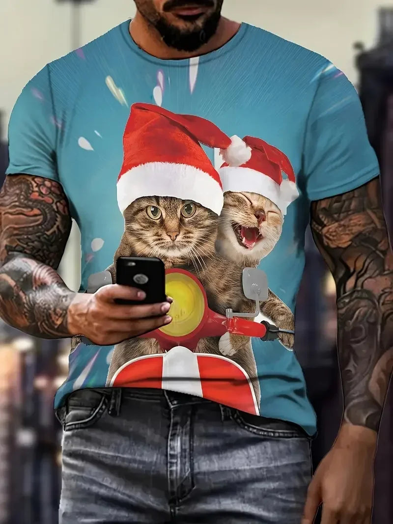 Funny Men's T-shirts Cute Cat 3D Print Tops Men Women Short Sleeve Tee Oversized Streetwear T shirt Casual Simple Men's Clothing