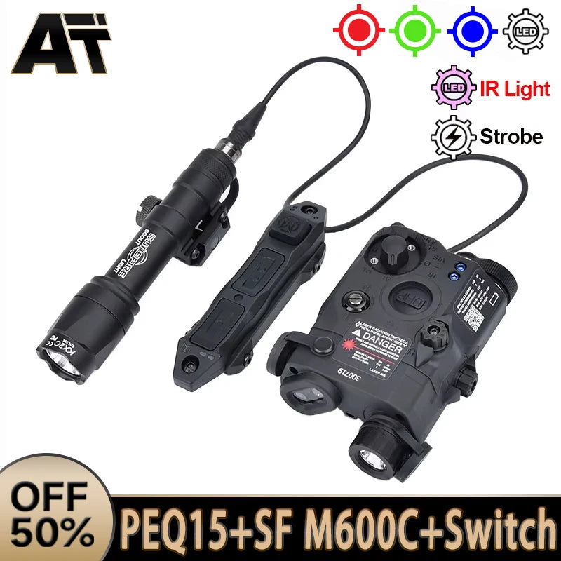 Tactical UHP AN PEQ 15 PEQ-15 LA5C Red Green Blue Dot Laser Indicator IR Fill Light Airsoft SF M600 Sureifr M600C LED Flashlight