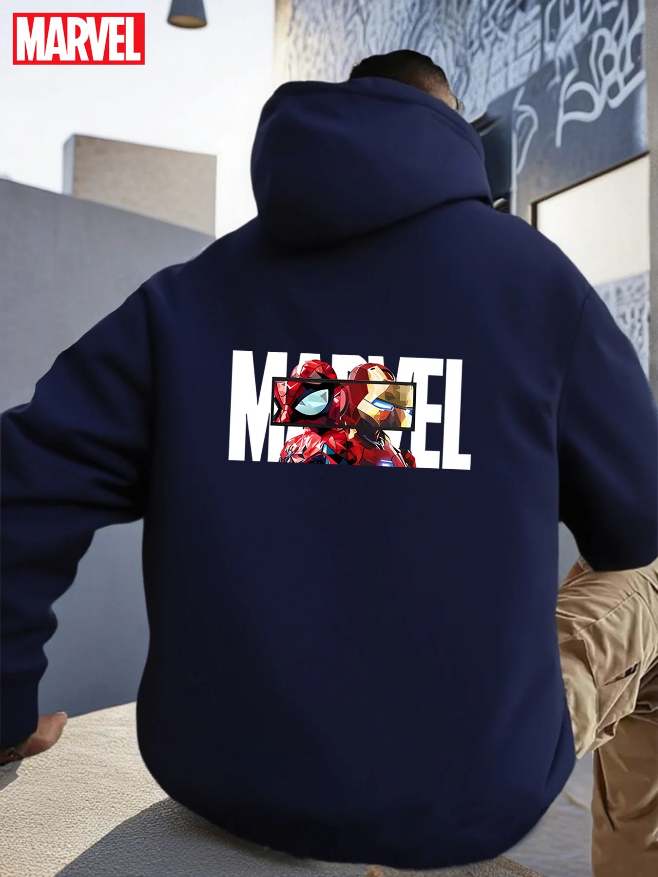 Men's Grey Hoodie You Are My Hero Features An Iron Man Action Pose Design and A Superhero Pattern Pullover