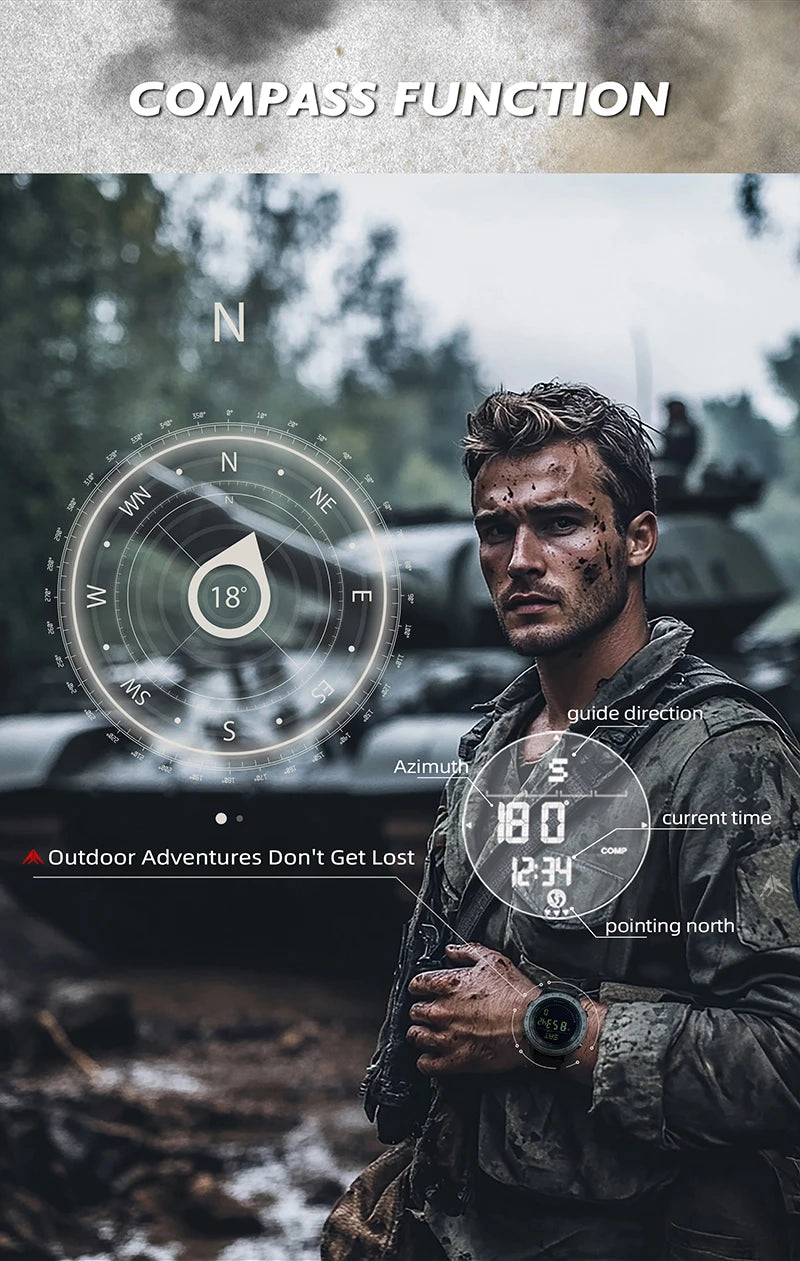 NORTH EDGE TANK 3 Men's Digital Militray Watches Outdoor Sports Watch  Pedometer Calories Compass Waterproof 50M Wristwatches