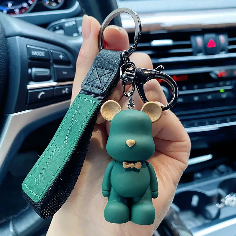 New Simple Fashion Cute PVC Bow Tie Bear Keychain Kawaii Cartoon Animal Keychain Cute Bag Pendant Keychain Car Key Ring Charm