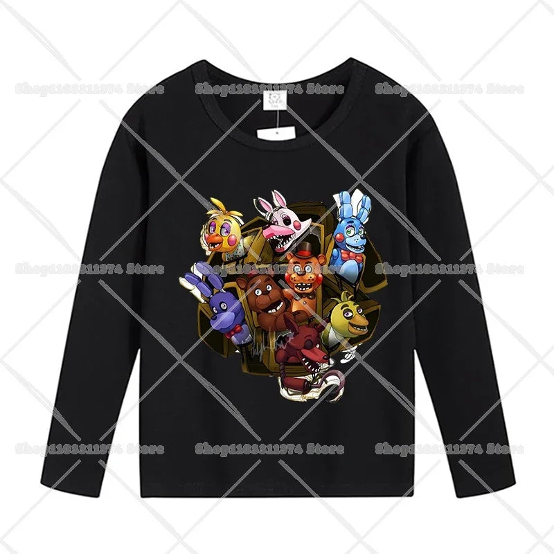 Five Nights At Freddys Long Sleeves Kids T-shirts Anime FNAF Tee Tops Cotton Fashion Children Clothes Undershirt Birthday Gift