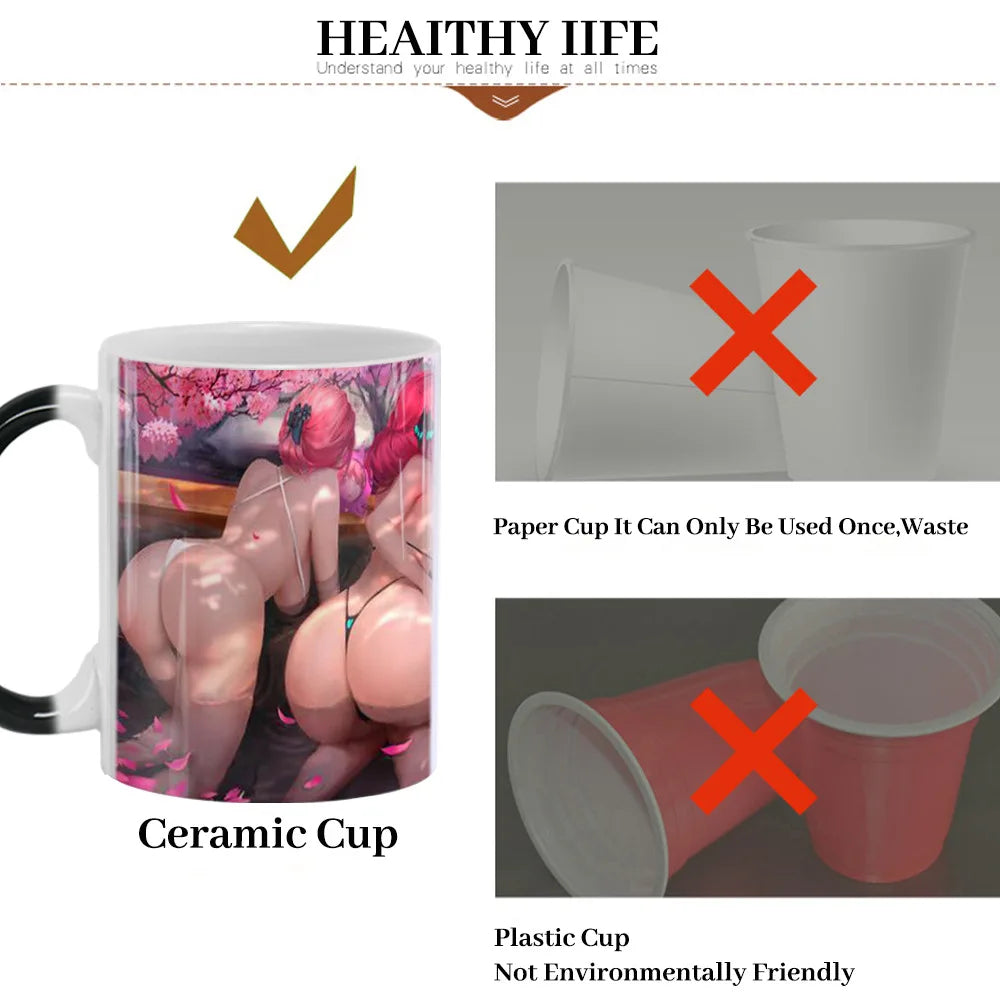 Anime Sexy Bikini Girls Color Changing Mugs Beauty Ceramic Magic Mug Erotic Heat Sensitive Coffee Cup Eroticism Tea Cup Novelty