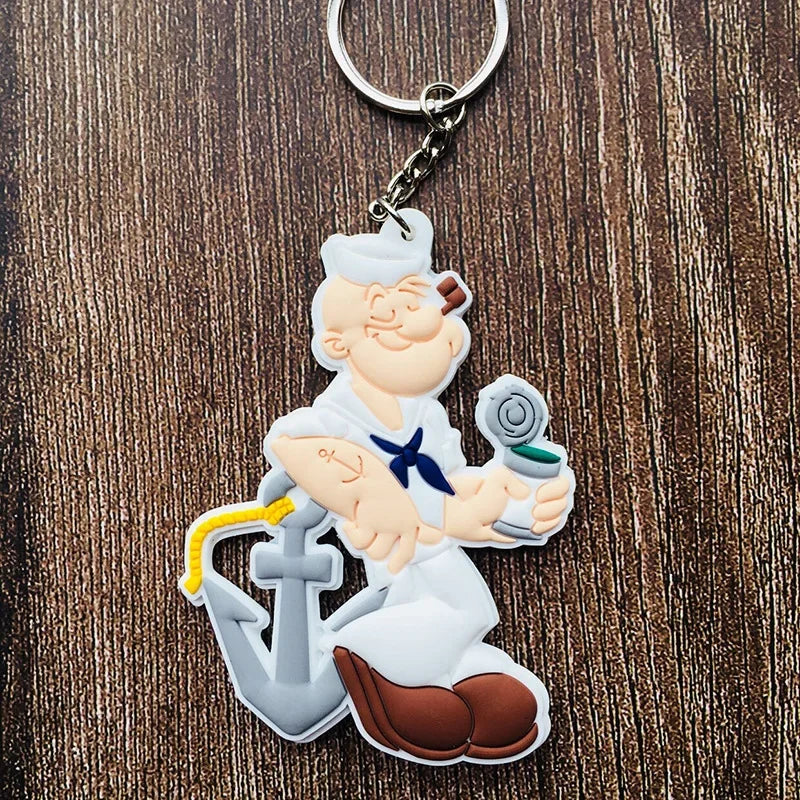 Hot Sale Popeye Sailor Cartoon PVC Key Chain Olive Oyl Bobbi Fashion Classic Anime Children's Favorite Childhood Gifts Key Ring