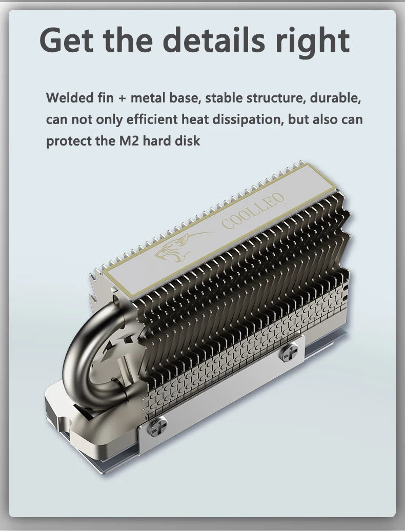 COOLLEO HR-09 M.2 2280 SSD Heatsink Fully Electroplated Reflow Welding AGHP HeatPipe 2280 NVMe SSD Cooler