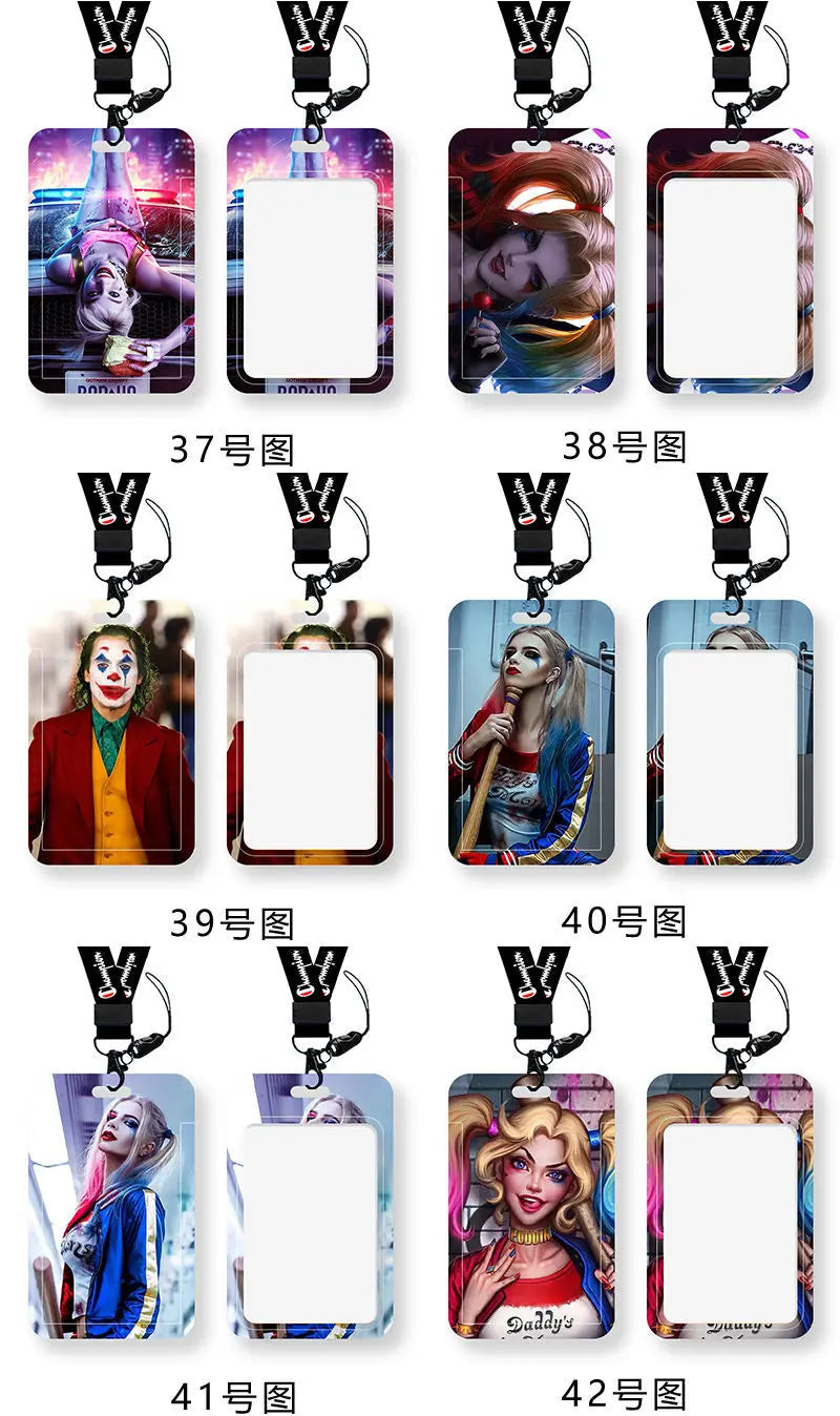 DC Joker Harley Quinn Anime Movie Periphery Student Campus Card Cover Creative Cartoon Lanyard Work Card Protective Cover Gifts