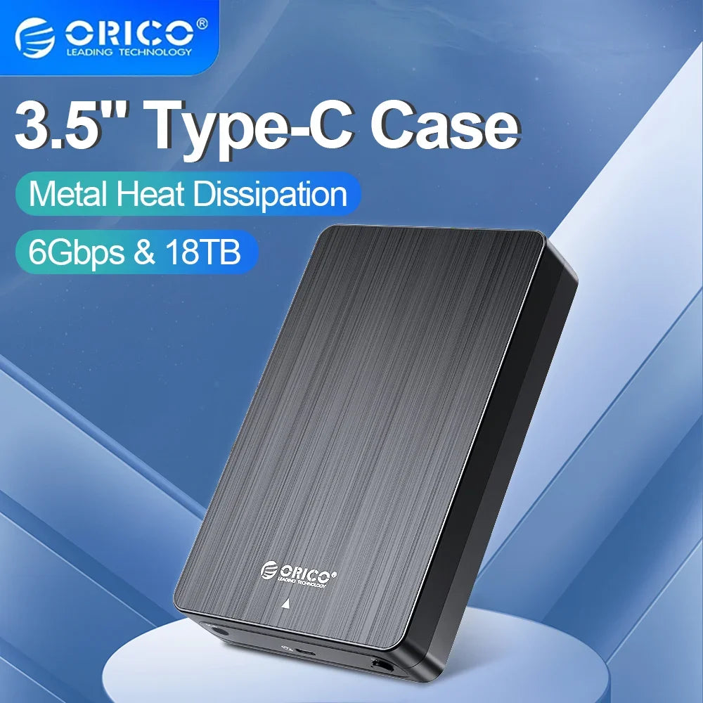 ORICO 3.5" HDD Case SATA to USB C 6Gbps External Hard Drive Case for 3.5 inch HDD Enclosure with 12V Power Adapter Support 18TB