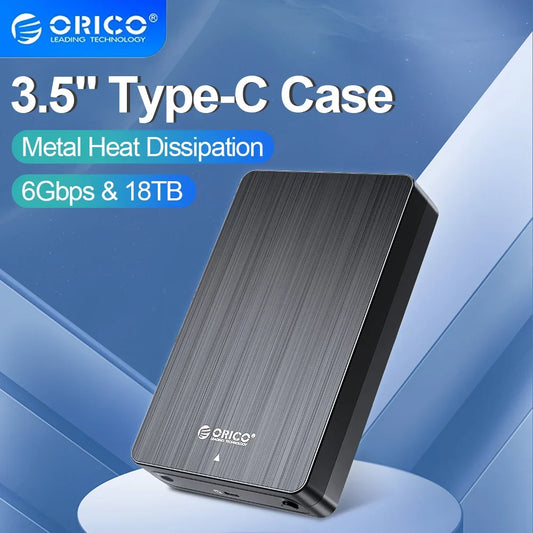 ORICO 3.5" HDD Case SATA to USB C 6Gbps External Hard Drive Case for 3.5 inch HDD Enclosure with 12V Power Adapter Support 18TB