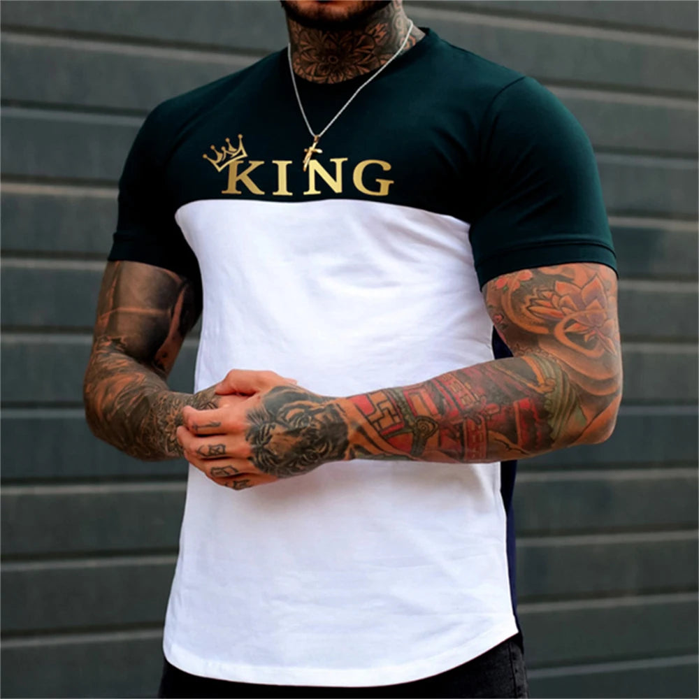 Fashion T-Shirts For Men 3d Letter King Printed Men'S Clothing Casual Short Sleeved Street Harajuku tops Loose Oversized T Shirt