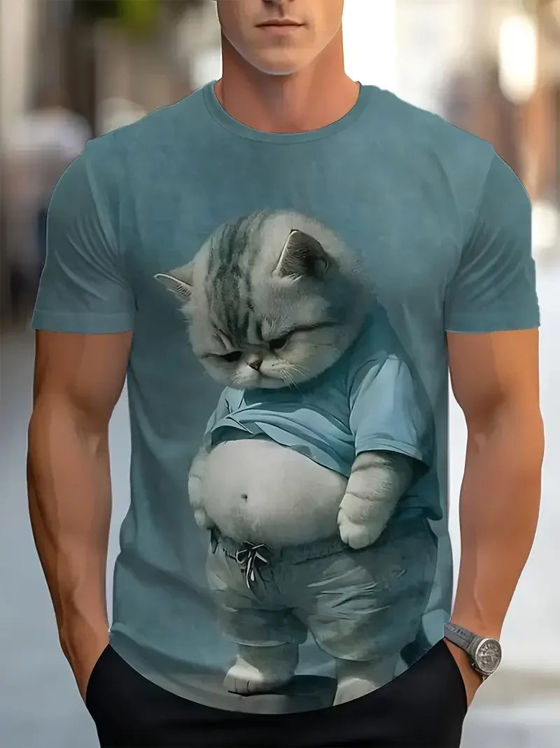 Funny Men's T-shirts Cute Cat 3D Print Tops Men Women Short Sleeve Tee Oversized Streetwear T shirt Casual Simple Men's Clothing