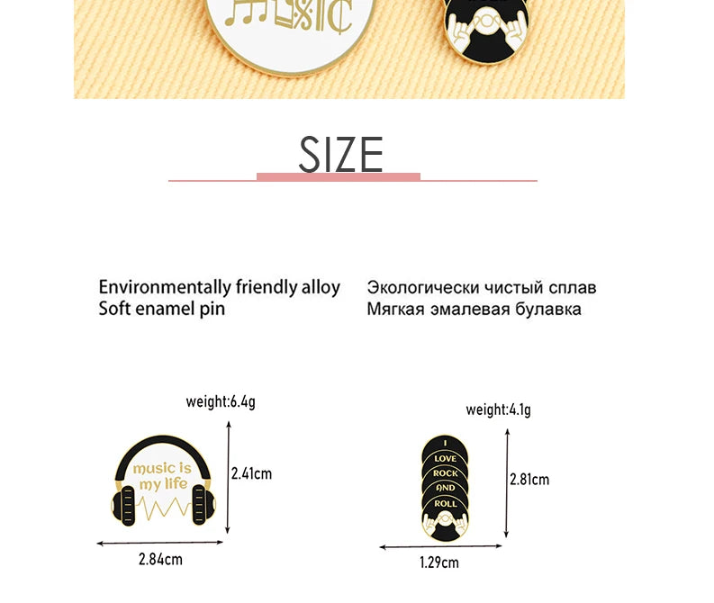 Personality Music Enthusiast Badges Pins MUSIC IS MY LIFE Earphone CD Brooches Kids Backpack Decoration Pins Jewelry Gift Girl