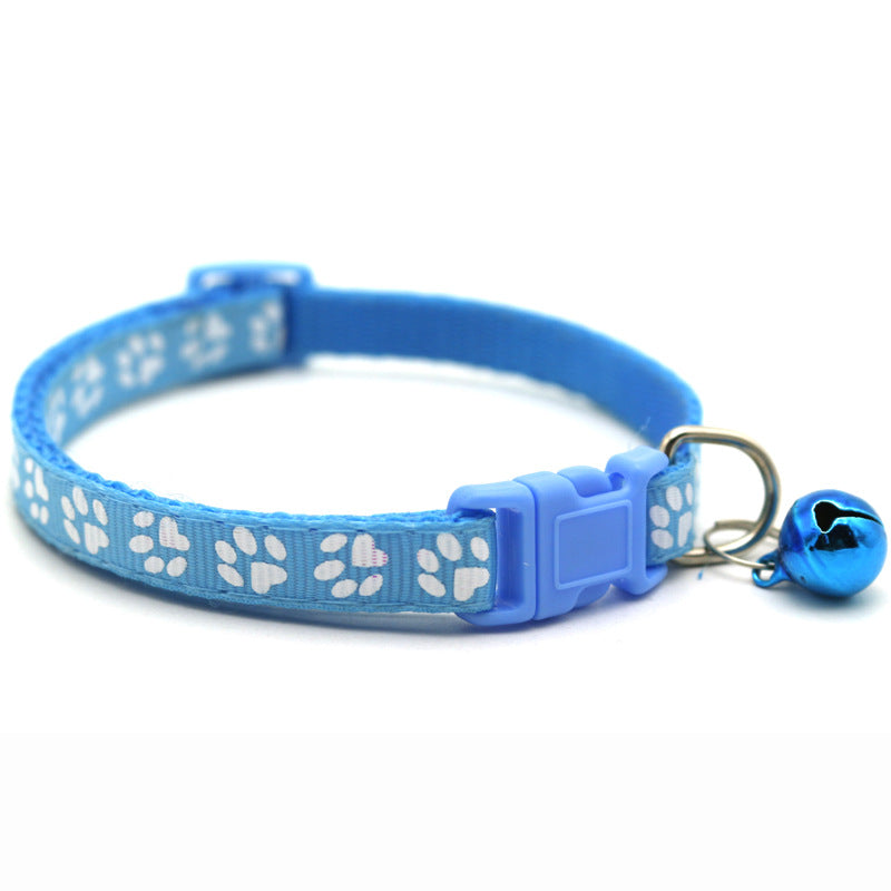 Pet Collar With Bell Cartoon Footprint Colorful Dog Puppy Cat Accessories Kitten Collar Adjustable Safety Bell Ring Necklace Pet