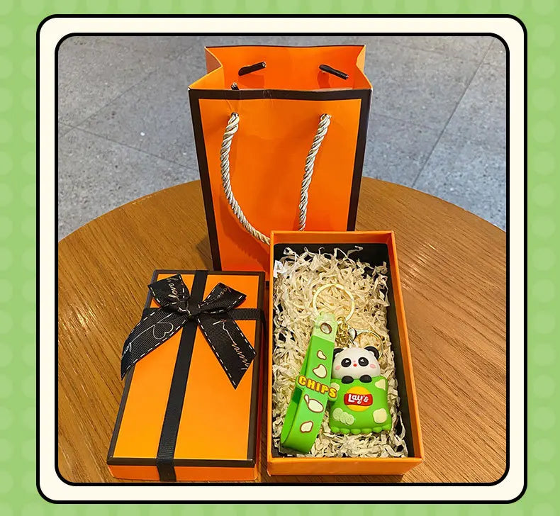 Potato Chips Snack Keychains Alloy & PVC Anime Cartoon Panda & Pig Unique Lobster Clasp Keyring Ideal for Bag Decoration & Gifts