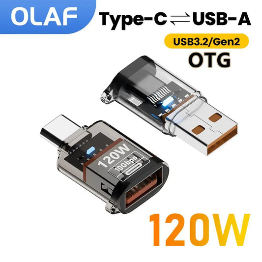 120W Fast Charging USB 3.2 to Type C Adapter OTG 10GB High Speed Data Audio Transfer For PC Tablet Xiaomi Huawei USB C Converter