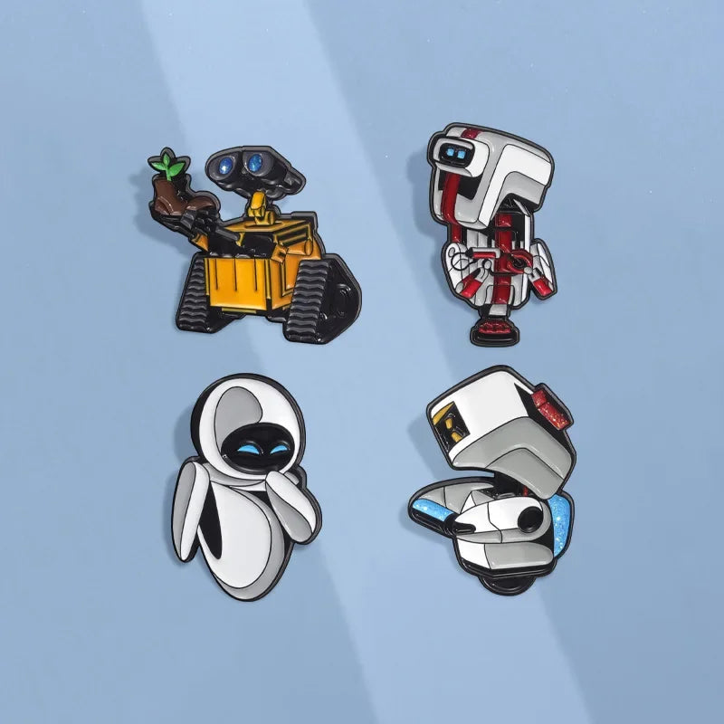 SET Walle Enamel Pins Cartoon Robot Eva Metal Brooch Backpack Badge Halloween Accessory Gifts for Friends Fashion Jewelry