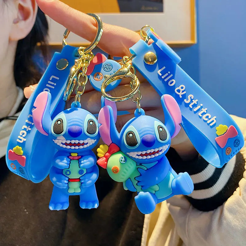 Anime Fashion Keychain Cartoon Stitch Cute Doll PVC Key Chain Kids Keyring Car Ornament Girl Boy Festival New Year Gifts