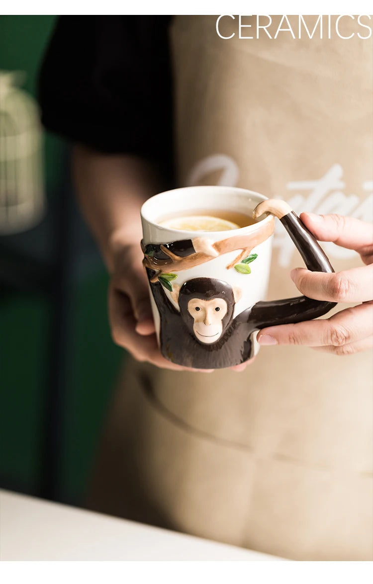 Household 310ml Animal Mug Coffee Mug Children Cartoon Monkey Ceramic Mug Irregular Cup Living Room Decoration Accessories