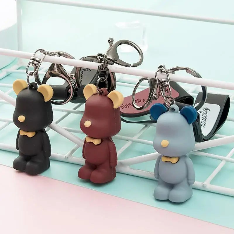 Cute Pvc Tie Bear Keychain Silicone Animal Doll Pendant Keyring With Wristband For Couple Backpack Bag Key Accessories Kid Gifts