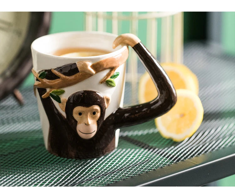 Household 310ml Animal Mug Coffee Mug Children Cartoon Monkey Ceramic Mug Irregular Cup Living Room Decoration Accessories