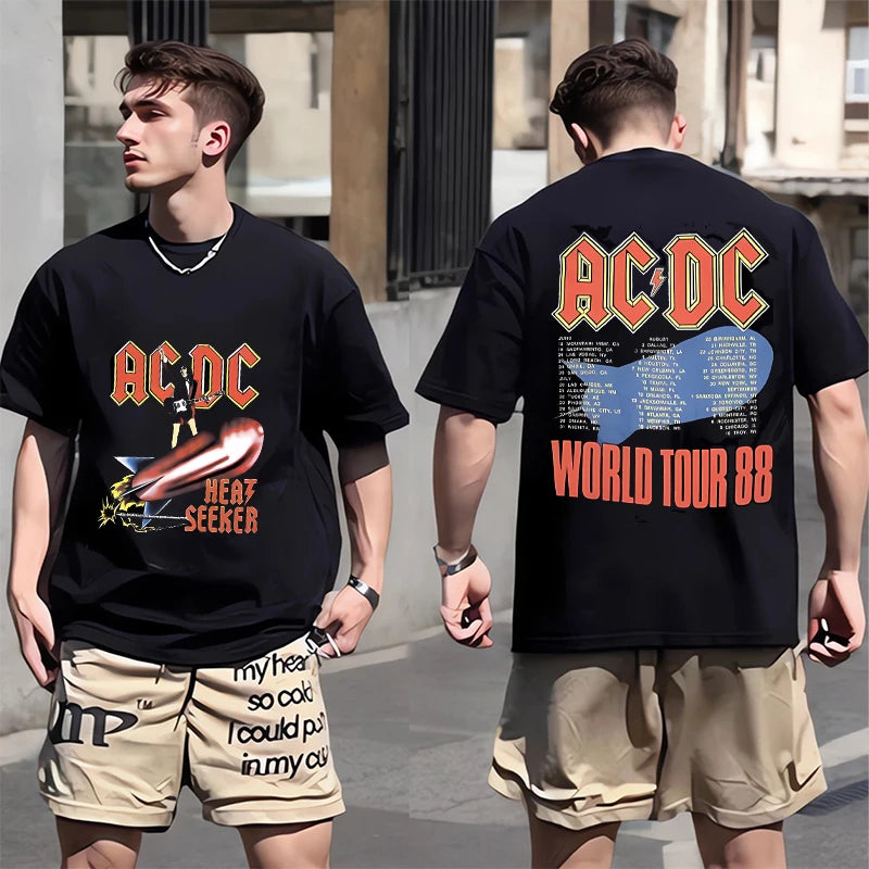 ACDC PWR UP TOUR 2024 Print Shirt Classic Patterned Shirt From 1979 Hip Hop Trend Tee Shors Sleeve Men's T-shirt 100% Cotton
