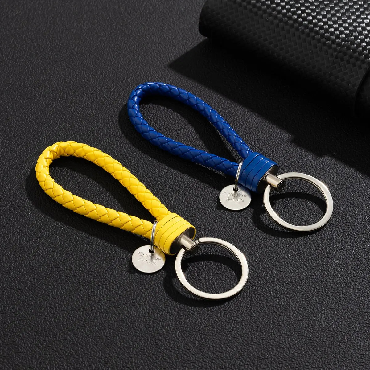 2Pcs/Set PU Leather Braided Woven Rope Keychain DIY Bag Pendant Key Chain Holder Key Car Trinket Keyring Men Women Gift Jewelry