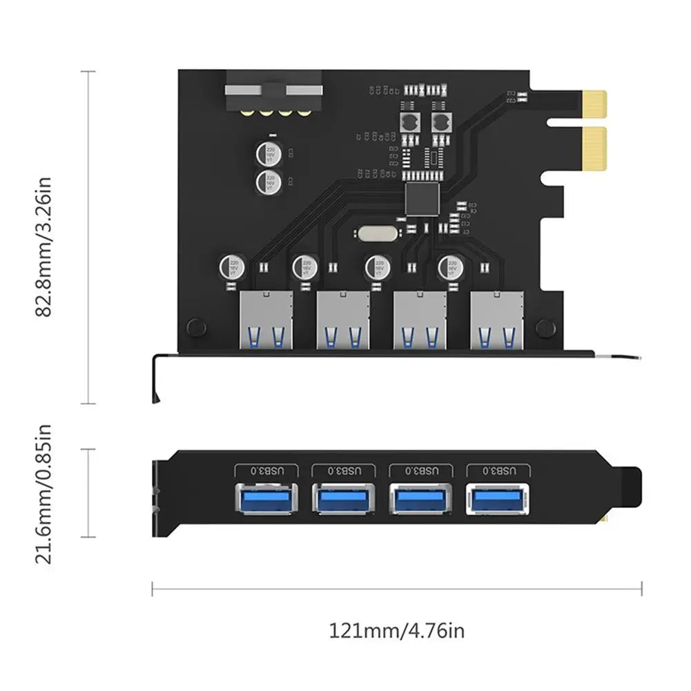 ORICO SuperSpeed 4 Port USB 3.0 PCI-E Express Card PCIE to 5Gbps 4 Port USB 3.0 PCI Express Expansion Card Adapter for Computer