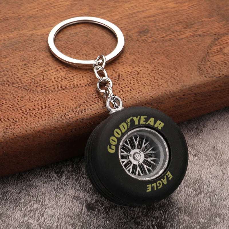 Car Keychains PVC soft rubber car tires Keyrings Creative Mechanical Car Parts Keychain Gift for Men