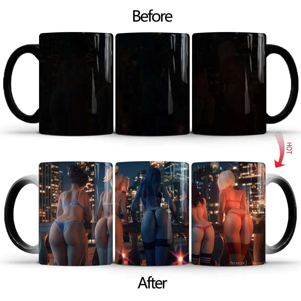 Anime Sexy Bikini Girls Color Changing Mugs Beauty Ceramic Magic Mug Erotic Heat Sensitive Coffee Cup Eroticism Tea Cup Novelty