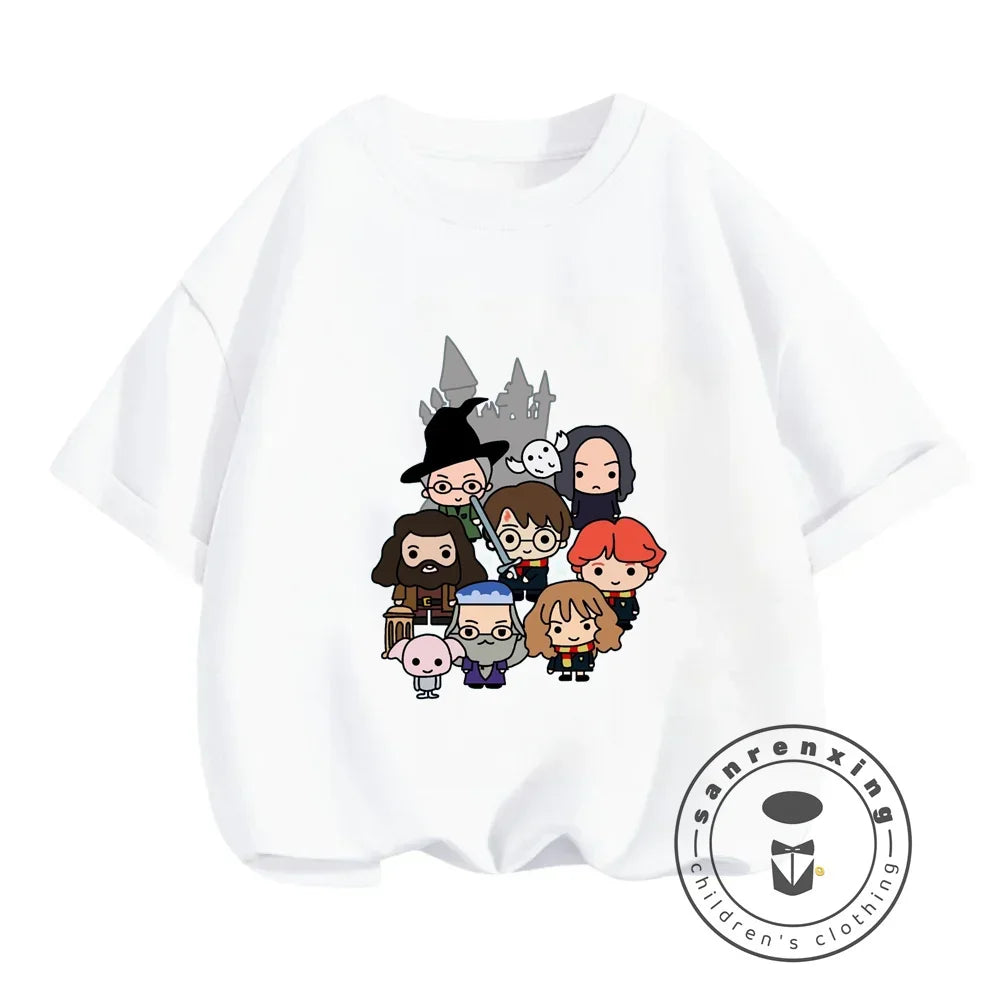 2025 Harries Children T-Shirt Magic Movie Clothes Potters Kawaii Anime Kid Boy Girl Tee Shirts Casual Tops Fashion Short Sleeve